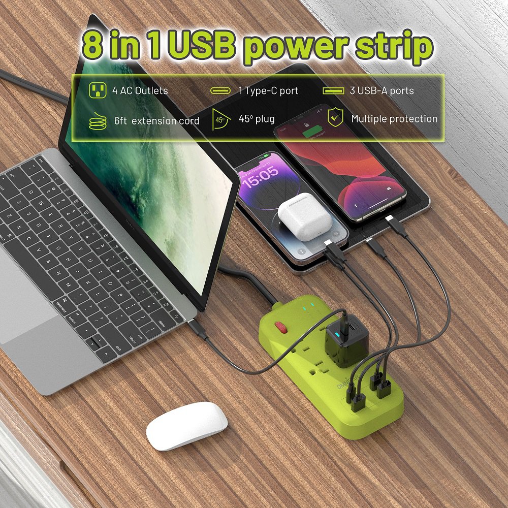 Plus 6 Ft Power Strip Surge Protector, 4 Outlets 4 USB Ports (3 USB A), Maxpw Ultra Thin Flat Extension Cord & Flat Plug