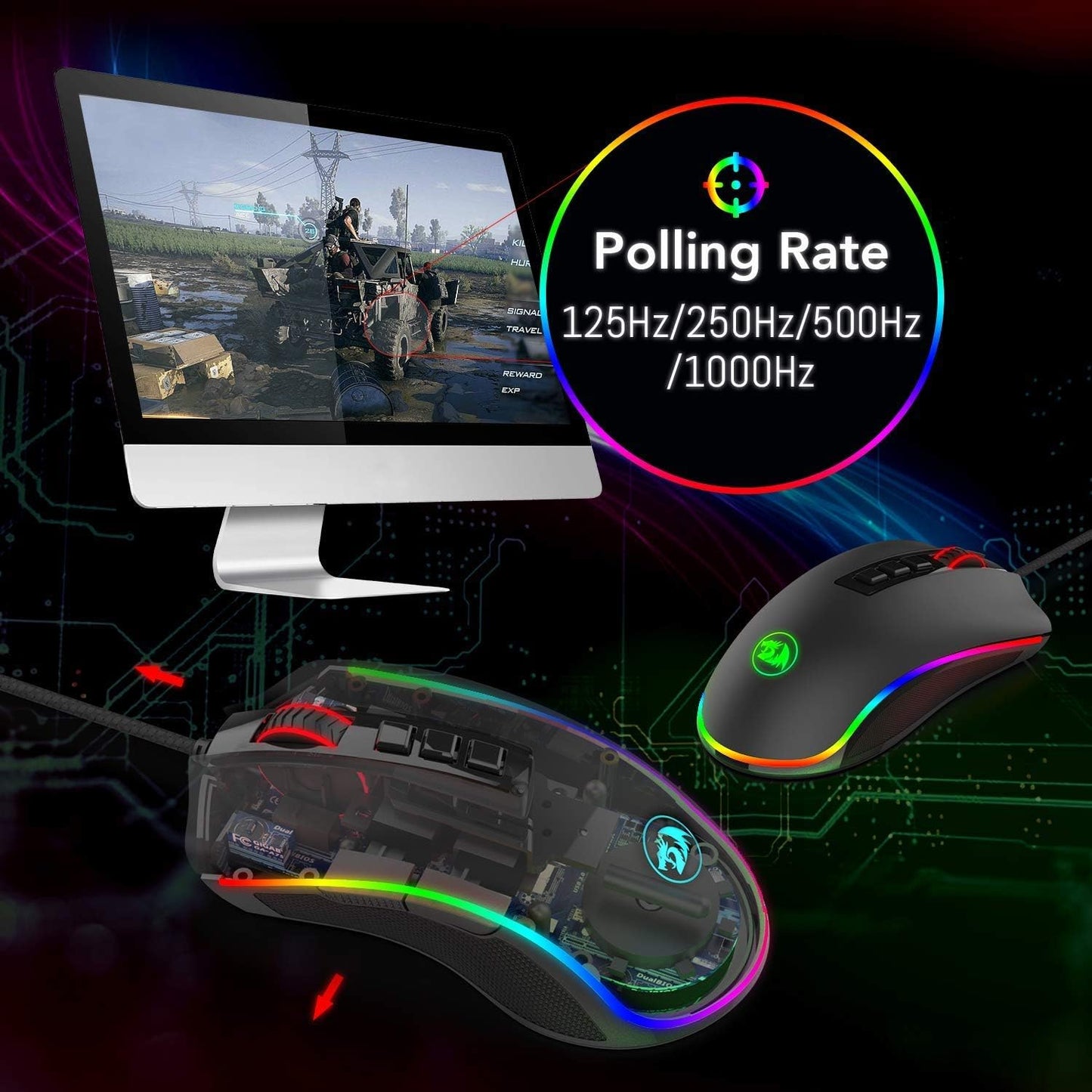 Cobra M711 Gaming Mouse with 16.8 Million RGB Color Backlit, 10,000 DPI Adjustable, 7 Programmable Buttons