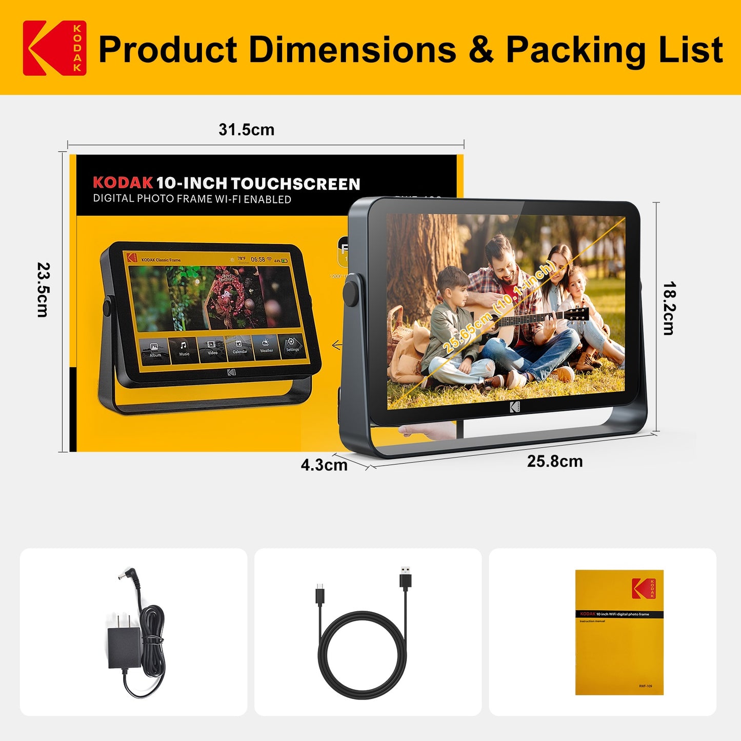 RWF-109 GRAY 10.1 inch 1920x1200 IPS FHD-2+32GB, Smoky Gray, Touch Screen, Wifi Digital Photo frame