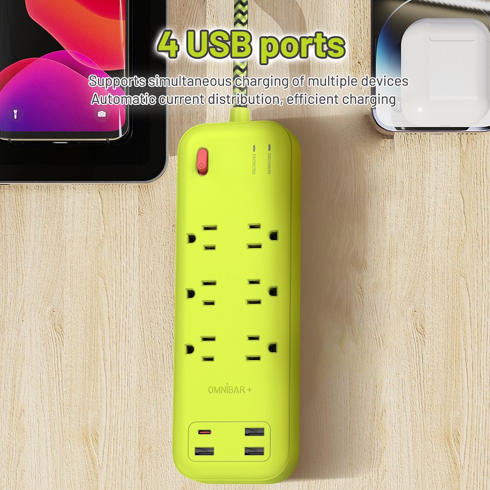 Plus 6 Ft Power Strip Surge Protector, 6 Outlets 4 USB Ports (3 USB A), Maxpw Ultra Thin Flat Extension Cord & Flat Plug