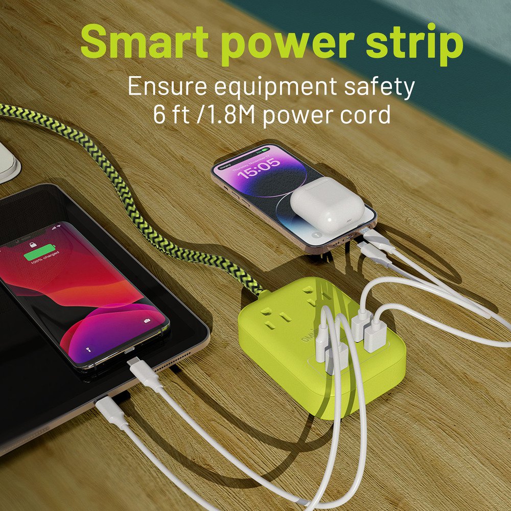 Plus 6 Ft Power Strip Surge Protector, 2 Outlets 4 USB Ports (3 USB A), Maxpw Ultra Thin Flat Extension Cord & Flat Plug