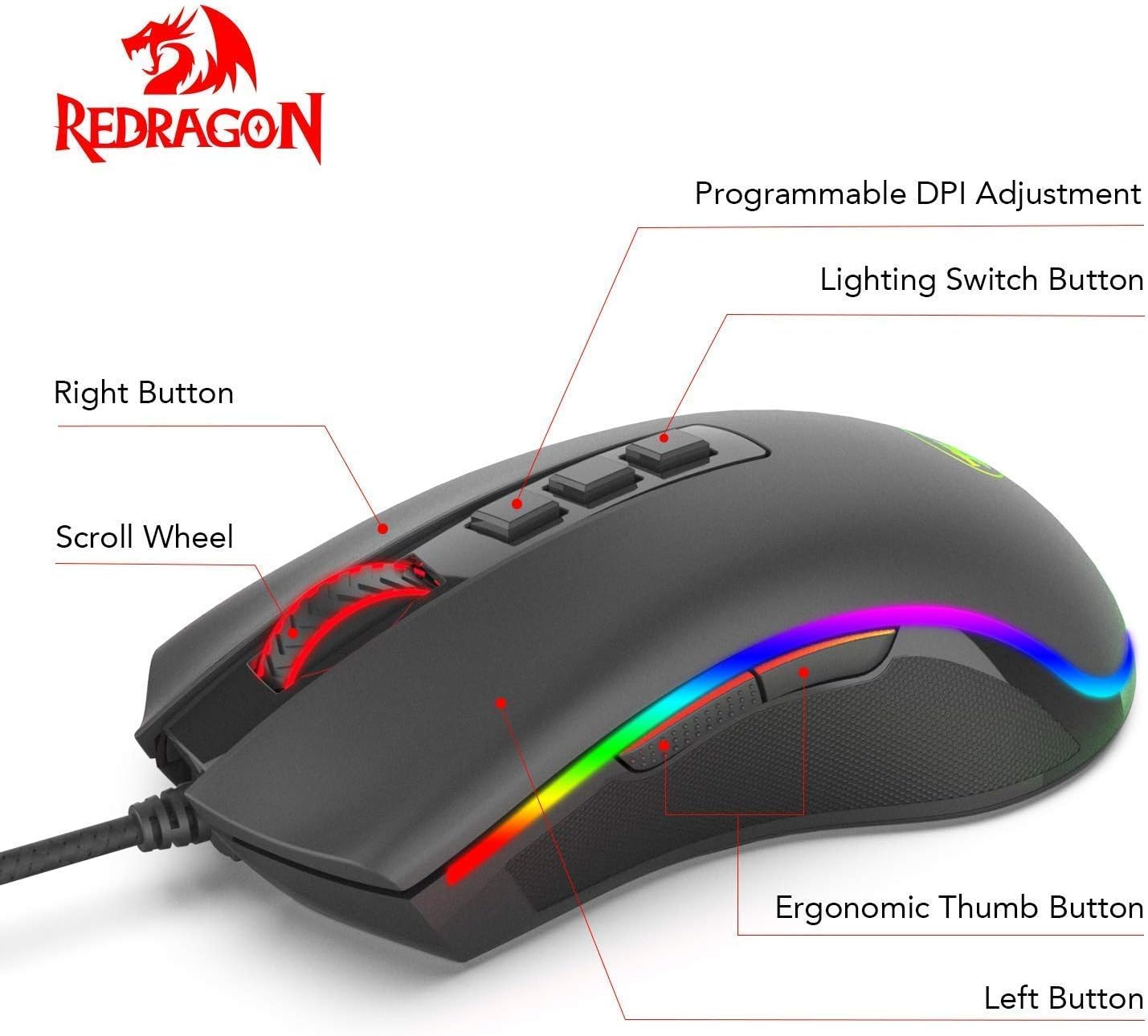 Cobra M711 Gaming Mouse with 16.8 Million RGB Color Backlit, 10,000 DPI Adjustable, 7 Programmable Buttons