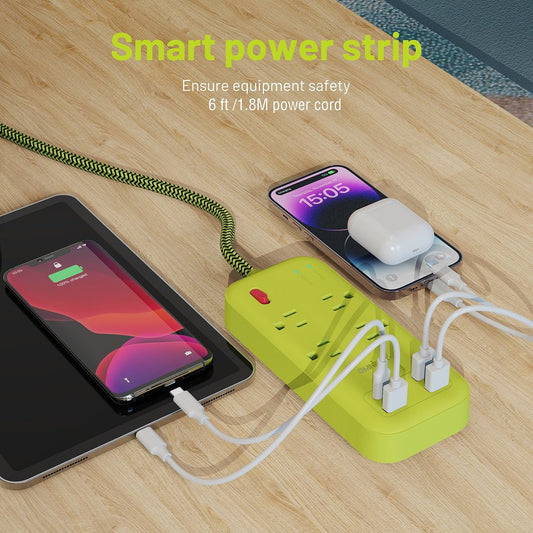 Plus 6 Ft Power Strip Surge Protector, 4 Outlets 4 USB Ports (3 USB A), Maxpw Ultra Thin Flat Extension Cord & Flat Plug