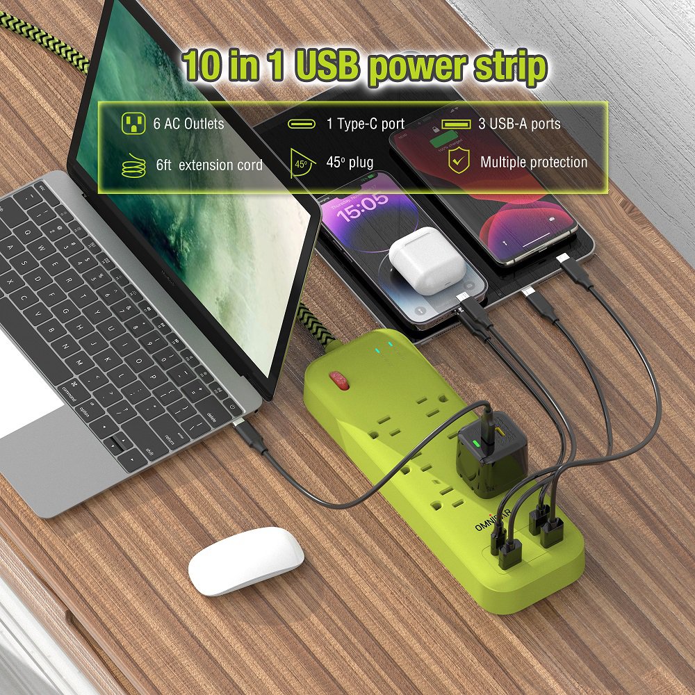 Plus 6 Ft Power Strip Surge Protector, 6 Outlets 4 USB Ports (3 USB A), Maxpw Ultra Thin Flat Extension Cord & Flat Plug