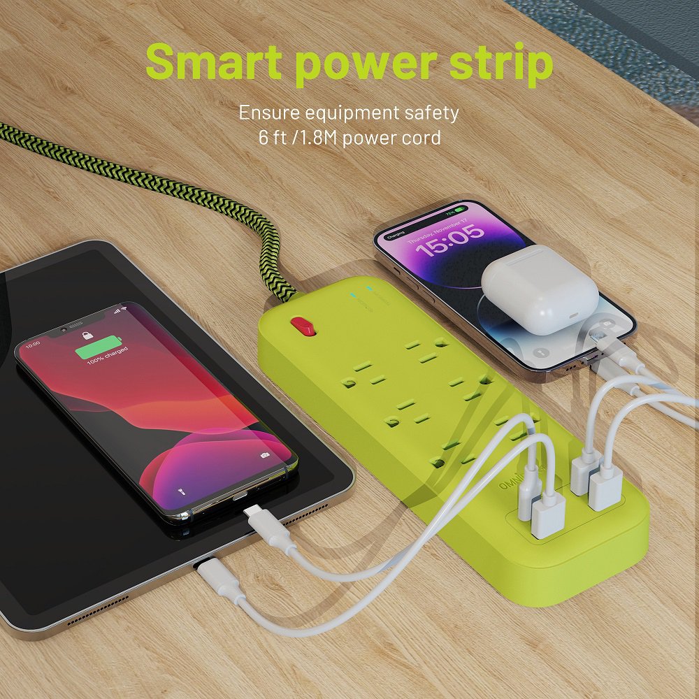 Plus 6 Ft Power Strip Surge Protector, 6 Outlets 4 USB Ports (3 USB A), Maxpw Ultra Thin Flat Extension Cord & Flat Plug
