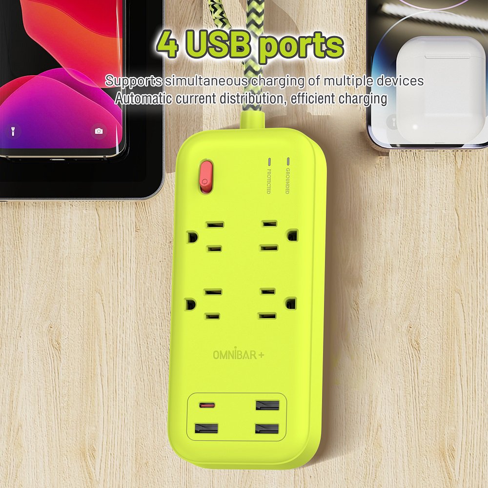 Plus 6 Ft Power Strip Surge Protector, 4 Outlets 4 USB Ports (3 USB A), Maxpw Ultra Thin Flat Extension Cord & Flat Plug
