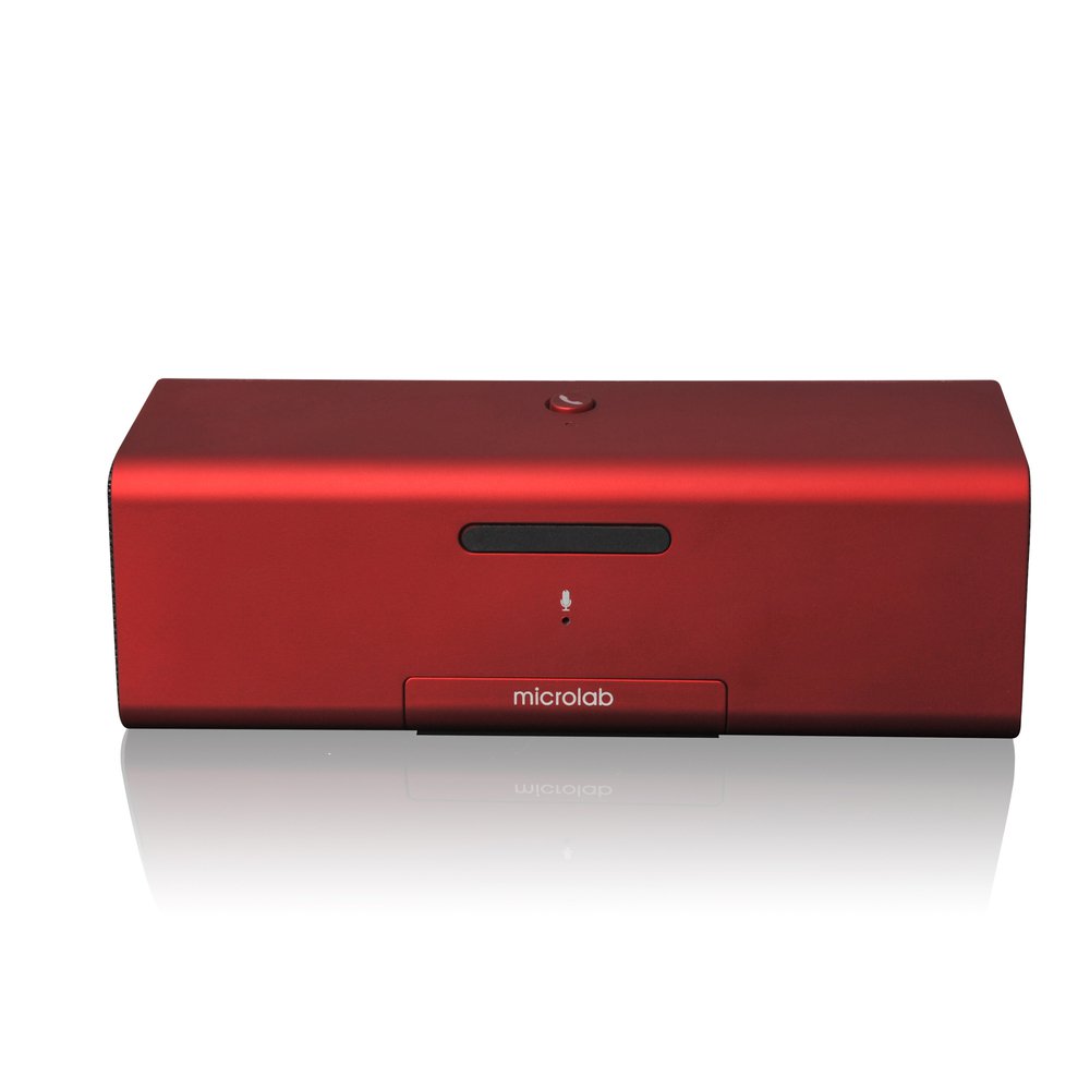 Microlab MD212 Wireless Bluetooth Portable Stereo Speaker w/ Microphone & Rechargeable Battery & Retractable Tray (Red)