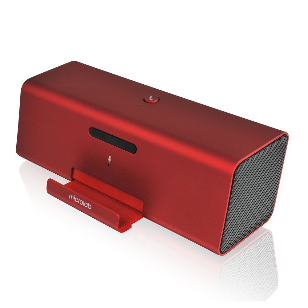 Microlab MD212 Wireless Bluetooth Portable Stereo Speaker w/ Microphone & Rechargeable Battery & Retractable Tray (Red)