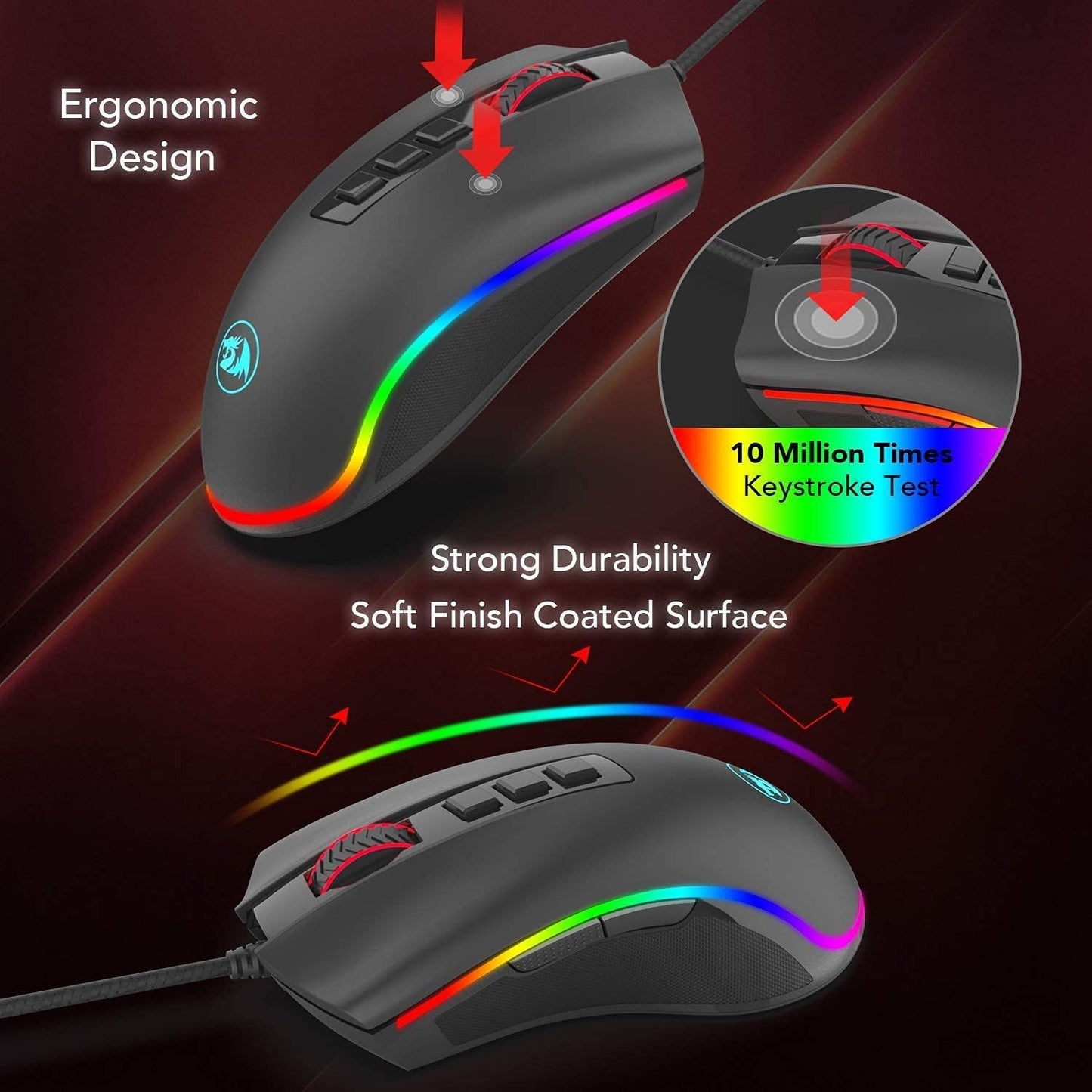 Cobra M711 Gaming Mouse with 16.8 Million RGB Color Backlit, 10,000 DPI Adjustable, 7 Programmable Buttons